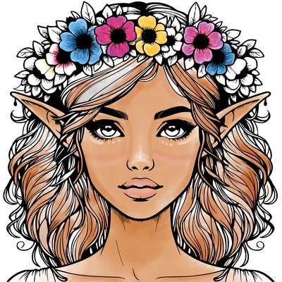 realistic female elf with flower crown