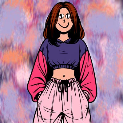realistic girl faceless with baggy pants and a crop top