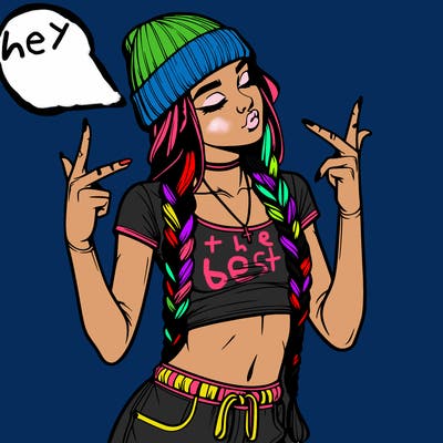 realistic teenage girl with braids and a beanie and crop top doing 🫶🏼