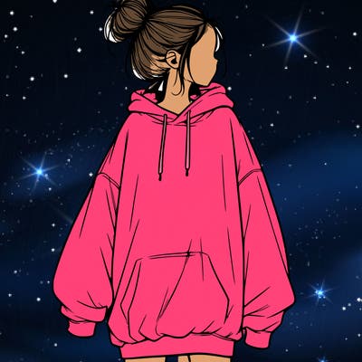 realistic girl with a oversized sweatshirt on and a bun