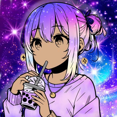 manga character drinking boba
