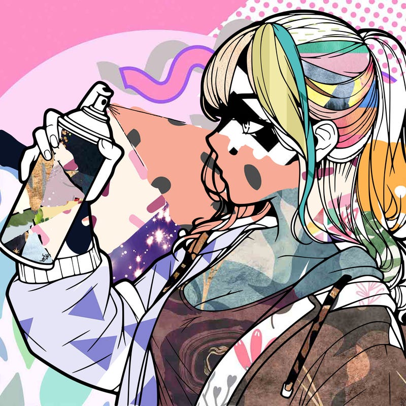 a realistic girl spray, painting