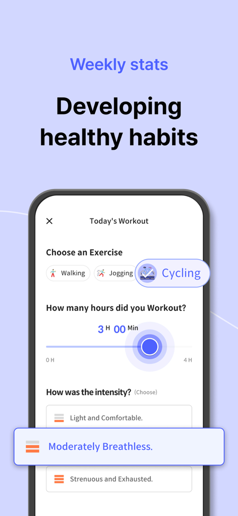 Silvia - Dementia games - Silvia app interface for tracking daily physical exercises like cycling and jogging to build healthy habits