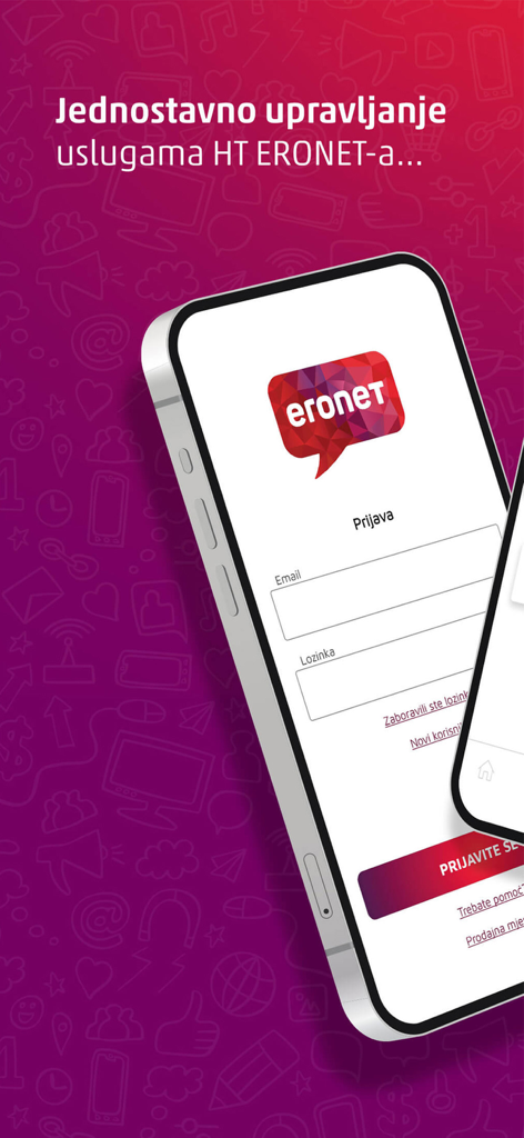 Moj ERONET - Login screen for the Moj ERONET mobile application with fields for email and password