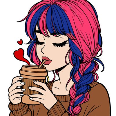 realistic girl drinking coffee
