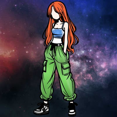 girl in baggy pants crop top and long hair