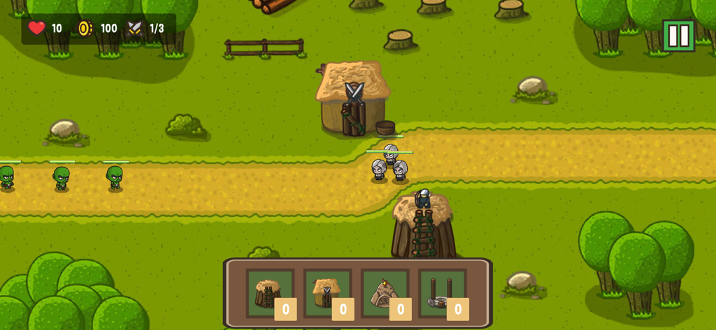 Tower Rush 2D - Tower Rush 2D gameplay showing enemies on a path and defensive towers in a forest setting