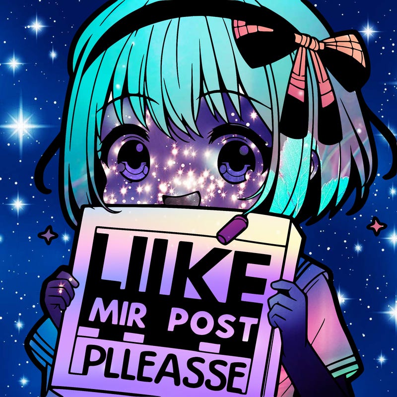 a manga girl who is holding a sign saying like this post please