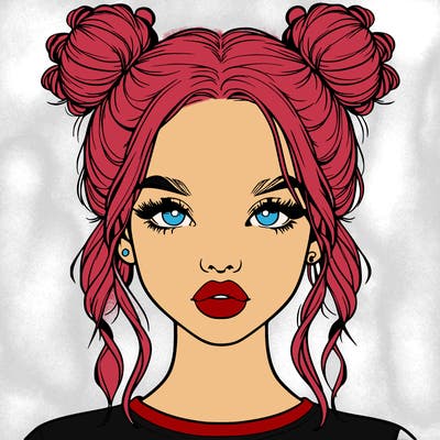 realistic girl with two buns in hair and lips