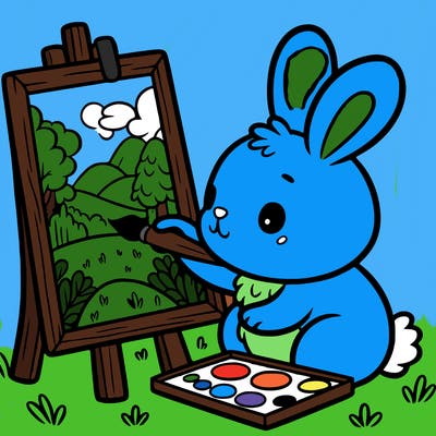 rabbit painting a picture