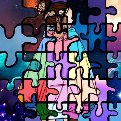 realistic girl with a oversized sweatshirt on and a bun