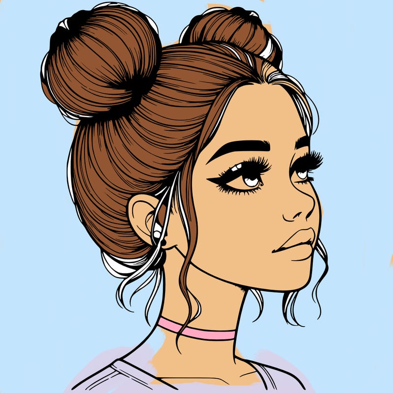 realistic girl with buns on the top of her head