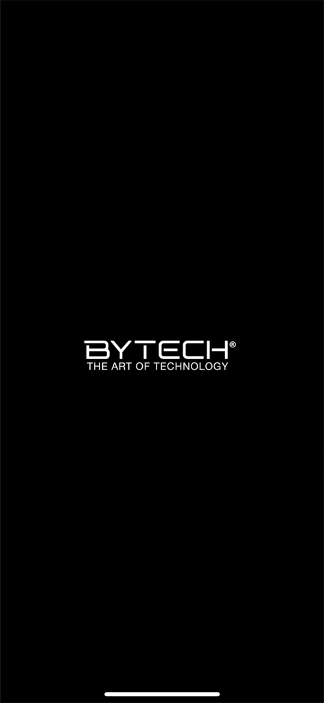 Bytech - Bytech smart home app splash screen featuring the company logo and tagline the art of technology