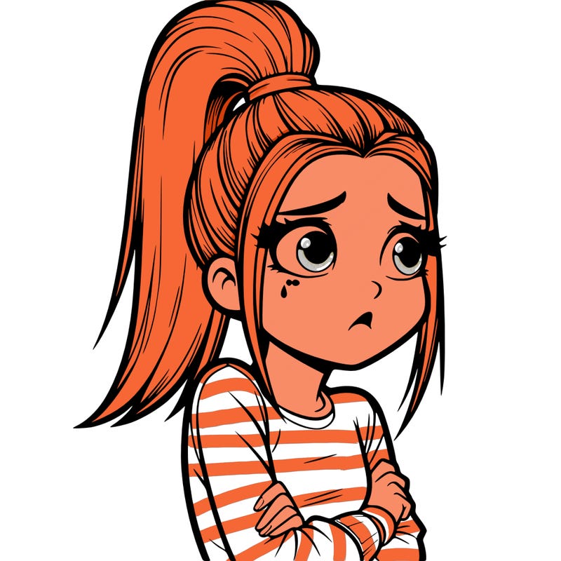 a worried hyper realistic girl with a high pony tail