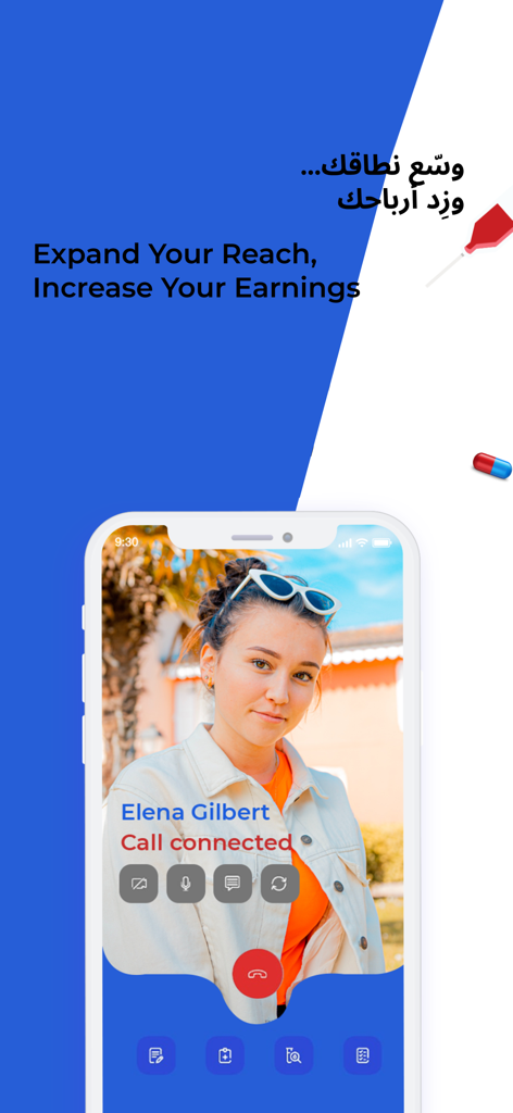 A smartphone displaying a connected video call on the Doctoray app with the text Expand Your Reach, Increase Your Earnings.