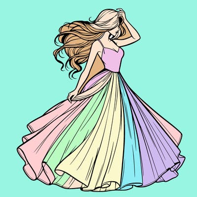 realistic woman with dress flowing in the wind