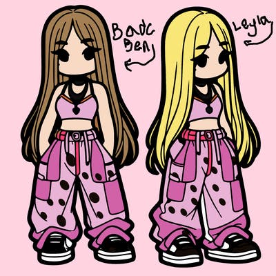 girl in baggy pants crop top and long hair