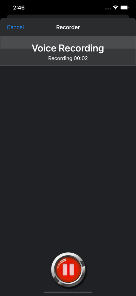 Screenshot of the built-in voice recorder feature in the iFiles app for iPhone.