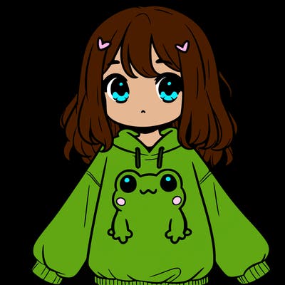 girl wearing frogging sweatshirt