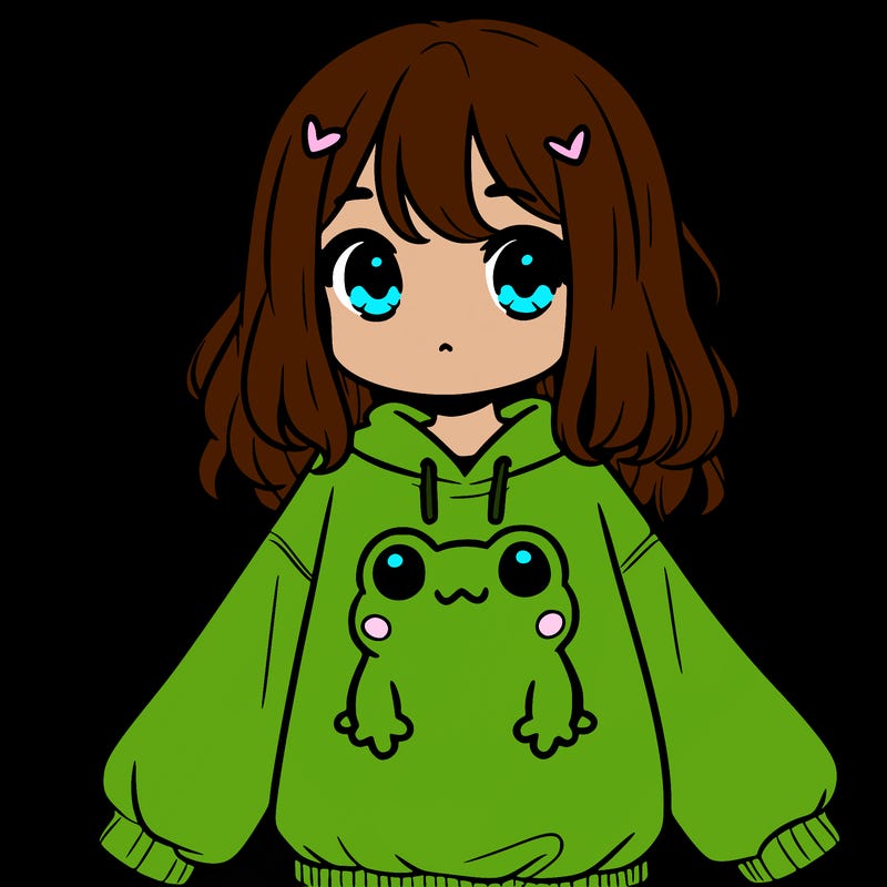 girl wearing frogging sweatshirt