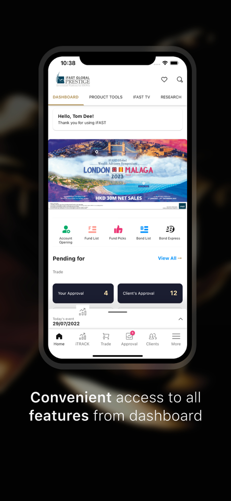 iFAST HK mobile app dashboard showing investment tools and financial features