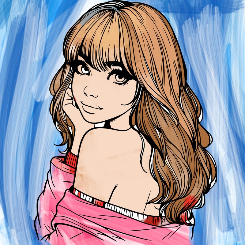 realistic girl with bangs looking over her shoulder