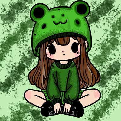 a girl wearing a frog hat and some frog socks