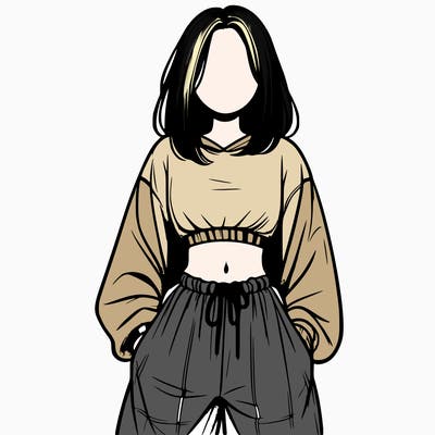 realistic girl faceless with baggy pants and a crop top