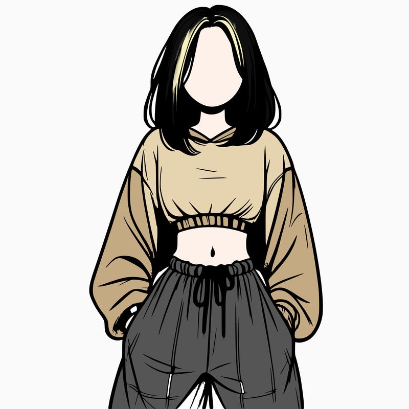 realistic girl faceless with baggy pants and a crop top
