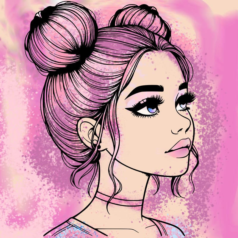 realistic girl with buns on the top of her head