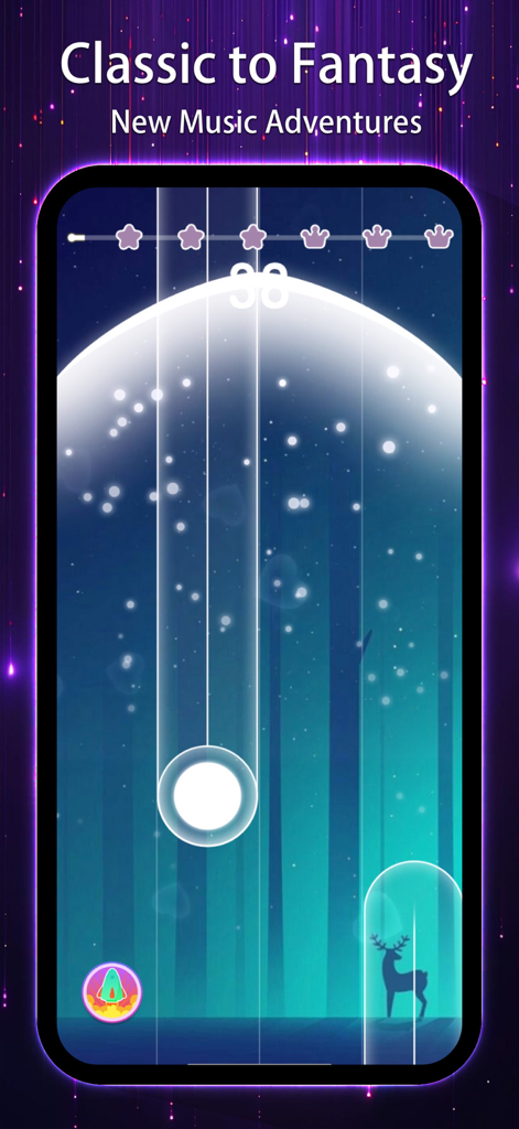 Magic Music Tiles-Piano Game - Gameplay of Magic Music Tiles piano game featuring a dreamy fantasy forest theme and music notes.