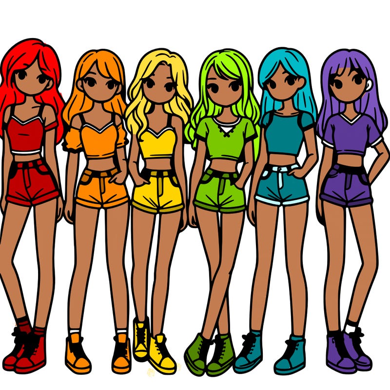 a group of girls wearing crop tops and shorts