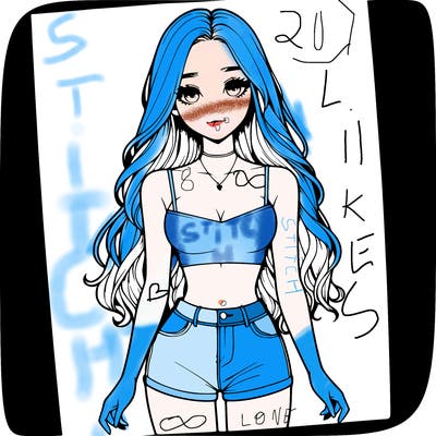 a realistic girl with long hair and in a crop top and shprts