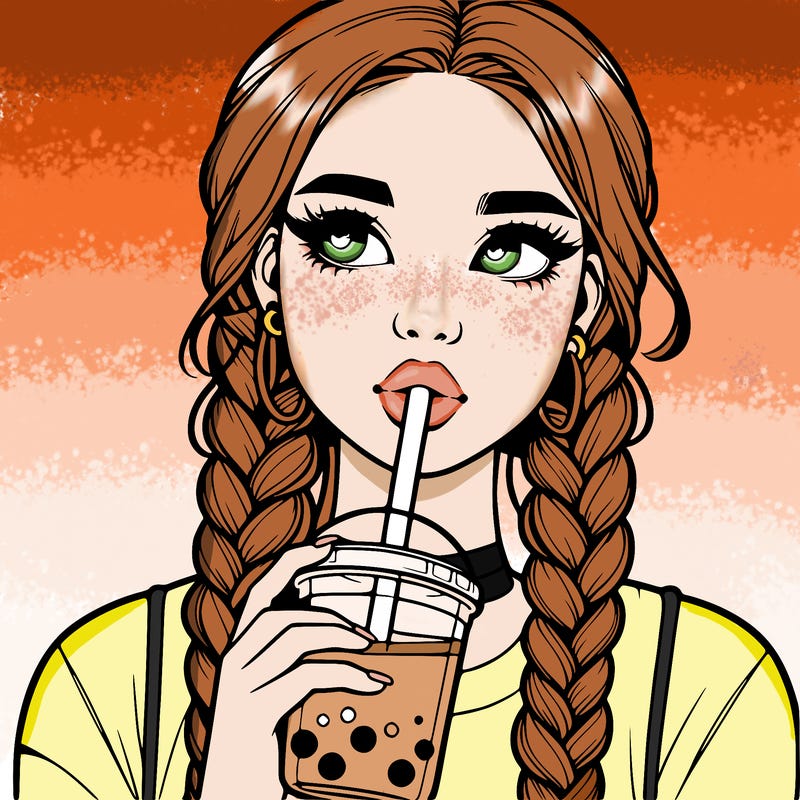 realistic girl with braided hair drinking boba