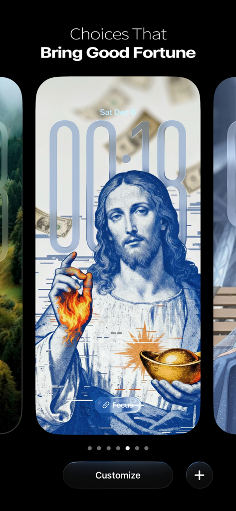 MWall – 4K Vertical Wallpapers - A 4K aesthetic wallpaper for iPhone lock screen featuring religious imagery and symbols of wealth