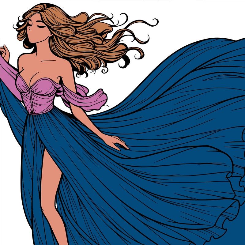 realistic woman in dress flowing the the wind