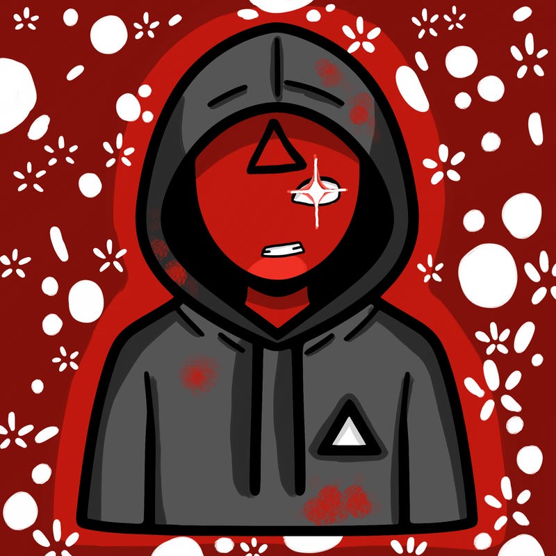 a person with non face waering a hoodie with a small triangle symbol