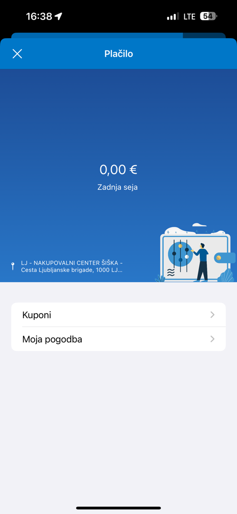 最後の充電セッションのコストと、クーポンおよび契約のメニューオプションを示すOneCharge SIアプリの支払い概要画面