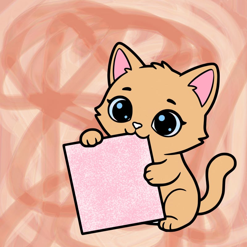 a small cat with a blank sheet of paper in its hand. the cat is sooooooo cute!