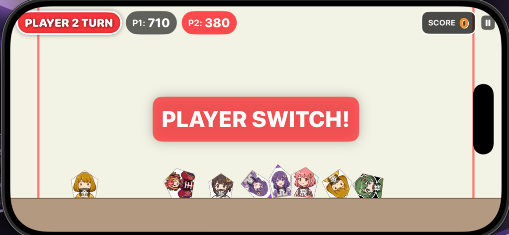ShogiCrash - ShogiCrash game screen showing a player switch notification in two player local multiplayer mode