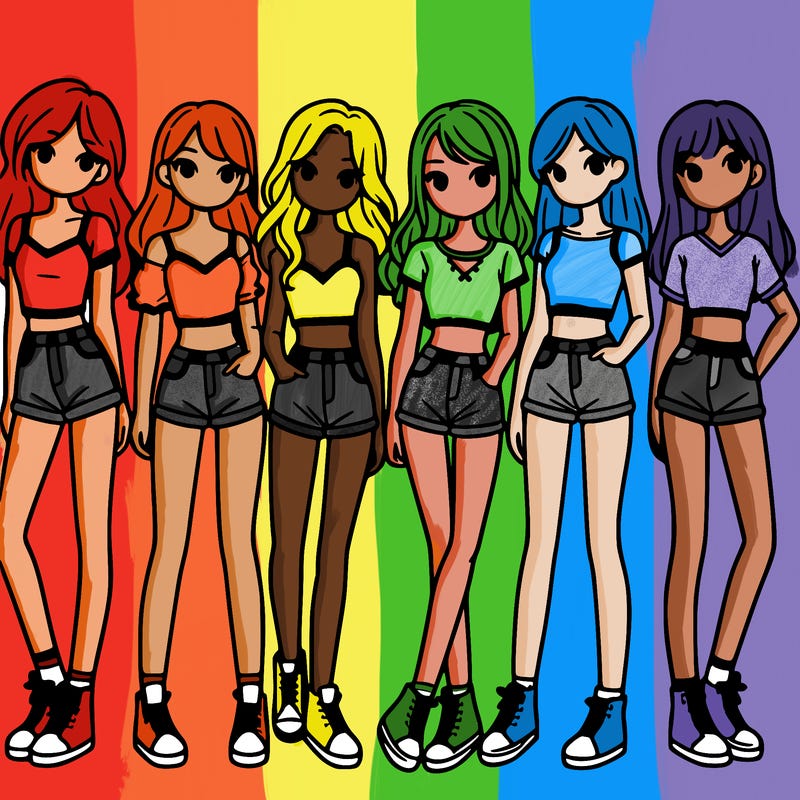 a group of girls wearing crop tops and shorts