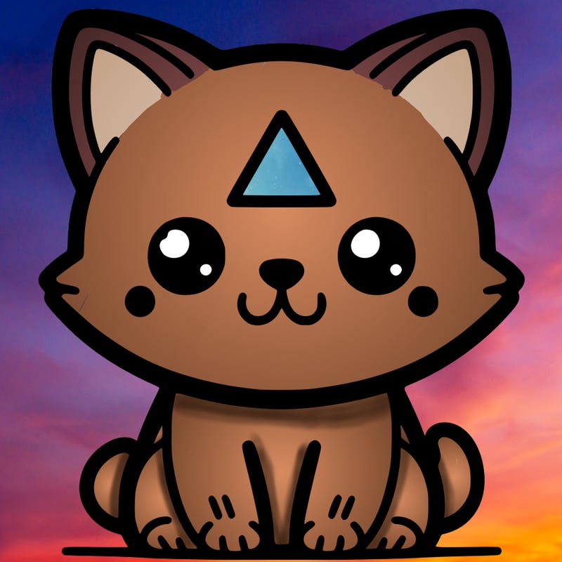 a cat with a triangle inside a circle on the forehead