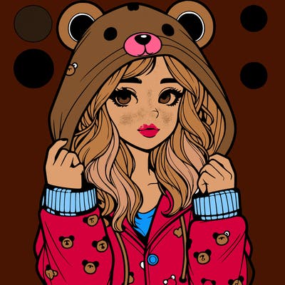 realistic girl in a animal pjs hoodie