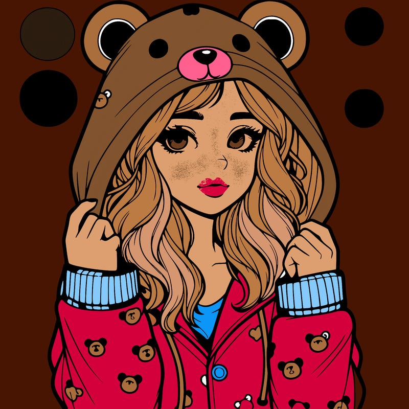 realistic girl in a animal pjs hoodie