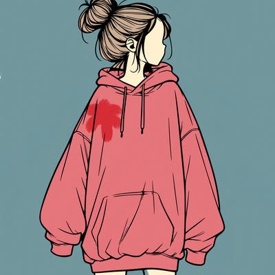 realistic girl with a oversized sweatshirt on and a bun