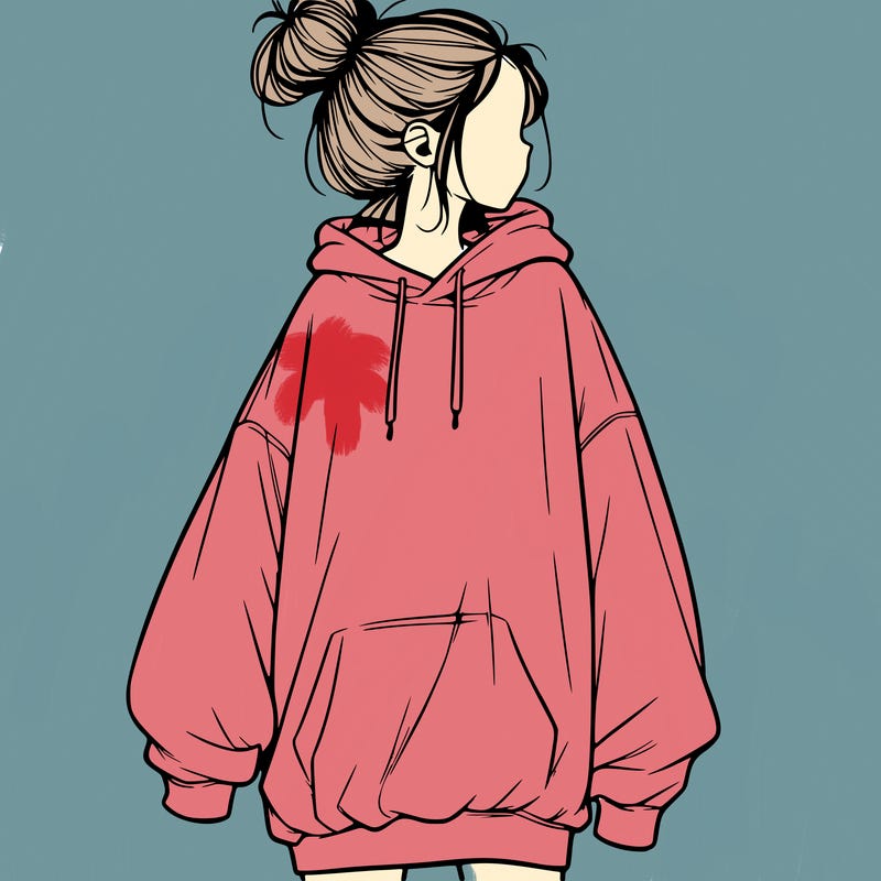realistic girl with a oversized sweatshirt on and a bun