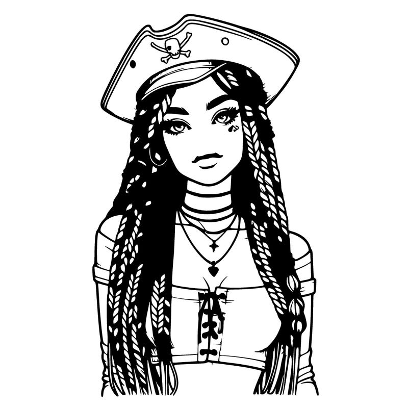 realistic girl with box braids a realistic pirate hat and crop top