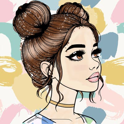 realistic girl with buns on the top of her head