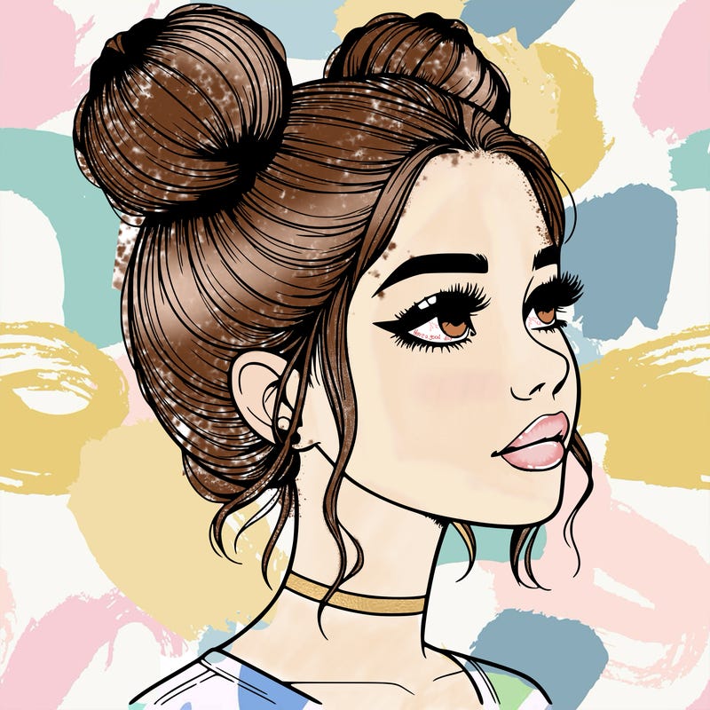 realistic girl with buns on the top of her head