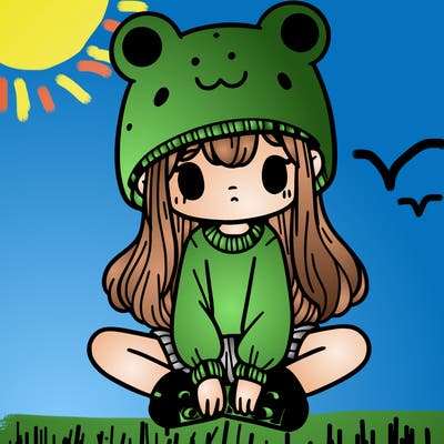 a girl wearing a frog hat and some frog socks